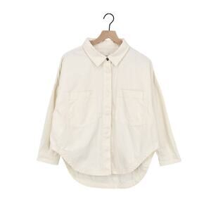 American Eagle Women's Cream Snap Button Rounded High Hem Shirt Size Medium
